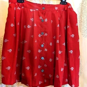 Retro bicycle print skirt with pockets and belt loops. Red.  XL